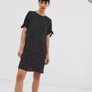 Monki Polka Dot T-Shirt Dress with Tie Sleeve Detail